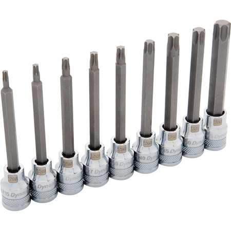 Dynamic Tools 3/8 Drive 9 Piece Long, Torx Socket Set, T15 - T55 D010019